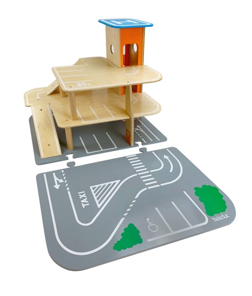 Parkgarage und Parkhaus für Kinder mit 8 Spielzeugautos und Spielstraße